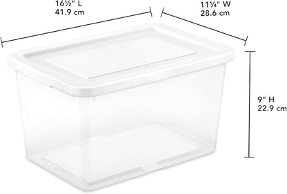 Sterilite 6 Pack Storage Boxes, Clear Plastic Stackable Containers, Lightweight Home Organizers with Snap Lids, 20 Quart, White