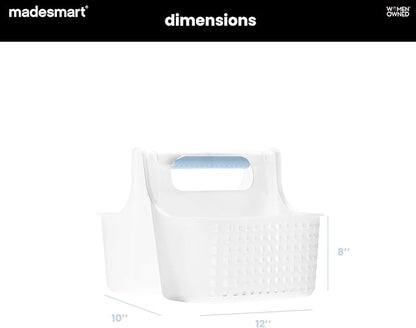 madesmart Large Shower Tote with Soft Grip Handle, Frosted Blue | Plastic basket, dorm bathrooms, shampoo, soap, razors, cleaning supplies, under sink storage