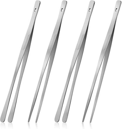 Vaincre 4PCS Kitchen Tongs Tweezers for Cooking, 12" Metal Kitchen Utensils, Stainless Steel Fine Cooking Tweezers Tongs with Precision Serrated Tips for Chef, Culinary, Serving Food, Pasta
