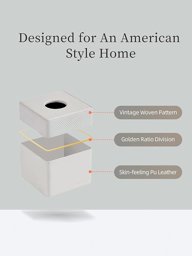 Cloudever Tissue Box Holder Cover Square, Modern PU Leather Decorative Tissue Cube Holder Organizer - Woven Pattern Grey