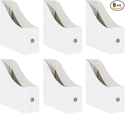 Limitliho 6 Pack Cardboard Magazine Holder for Desk, Book Bins for Classroom Library,Office,Home, 10.6" H x 10.2" L x 3.5" W in Magazine File Holder(White)