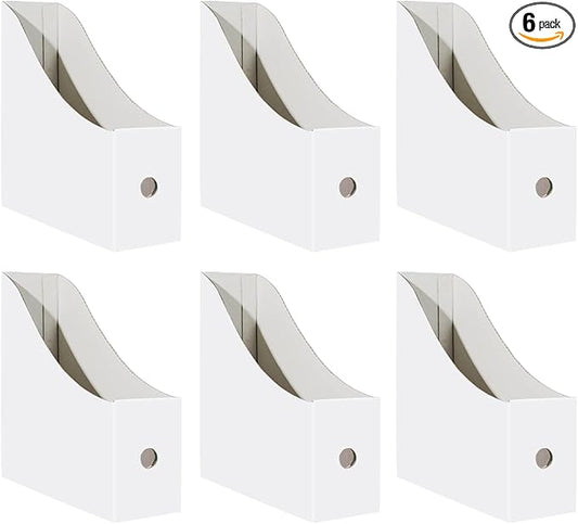 Limitliho 6 Pack Cardboard Magazine Holder for Desk, Book Bins for Classroom Library,Office,Home, 10.6" H x 10.2" L x 3.5" W in Magazine File Holder(White)