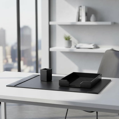 Dacasso Black Bonded Leather Luxury 3 Piece Desk Set - Blotter Pad & Desk Mat Organization Essentials - Executive Decor and Surface Protector