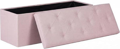 DUMOS 43in Foldable Storage Ottoman Bench, Storage Chest, Large End of Bed Foot Rest Stool with Padded Seat, Bedroom Bench for Living Room, Support 660lbs, Pink