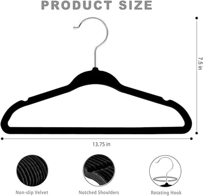 BAGAIL 50 Pack Kids Velvet Hangers 14 Inches Children's Clothes Hangers Non-Slip Baby Hangers for Infant/Toddler (Black)