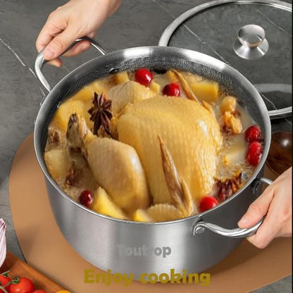 Hybrid Nonstick 8-Quart Stockpot,Stainless Steel Stock Pot with Glass Lid,Induction Soup Pot Compatible with All Cooktops,Dishwasher & Oven Safe
