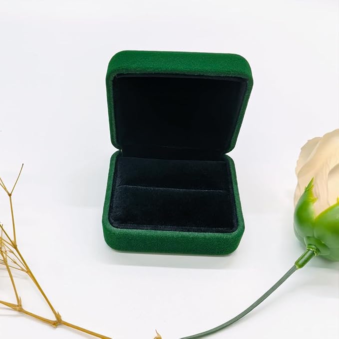 GBYAN 2 Pieces Velvet Ring Box, Jewelry Display Gift Box, Ring Case for Proposal,Engagement, Wedding,Green