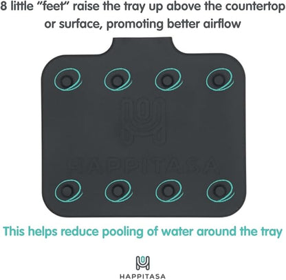 Happitasa Silicone Soap Dish Tray and Sponge Holder with Drain Chute and Feet | 3-Way Sloped Design | Bathroom and Kitchen Sink Organizer Caddy (White, 5"x4")