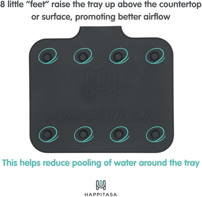 Happitasa Silicone Soap Dish Tray and Sponge Holder with Drain Chute and Feet | 3-Way Sloped Design | Bathroom and Kitchen Sink Organizer Caddy (Smoky Blue, 5"x4")