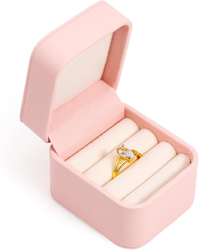 SANQIANWAN PU Leather Wedding Ring Box Jewelry Case for Proposal Engagement Ring Box Jewelry Display Box Gift Box for Birthday and Anniversary (Light Pink-B)