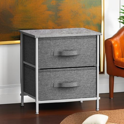 Sorbus Nightstand with 2 Drawers - Bedside Furniture End Table Night Stand with Steel Frame, Wood Top & Easy Pull Fabric Bins - Small Dresser & Chest for Home, Bedroom Accessories & Office