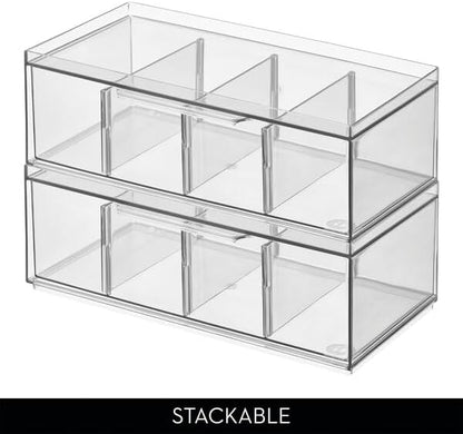iDesign XL Storage Drawer Organizer for Counter or Cabinet, 4-Section, Clear, 4-Pack