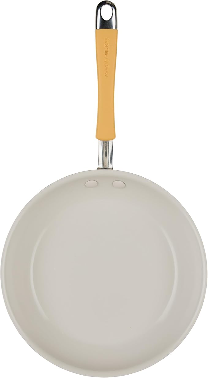 Rachael Ray Cucina Ceramic Cookware Set - 13 Pieces - Ceramic Pots and Pans Set w/Nonstick Frying Pans, Saute Pan, Saucepans, Stockpot, Lids, Pan Protectors - Turmeric