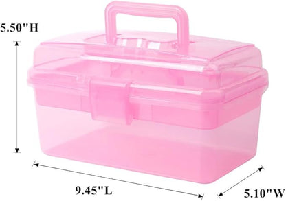 BangQiao Multipurpose Plastic Storage Container Organizer Box Case with Removable Tray and Handle for Art, Craft, Sewing Supplies, Clear&Pink