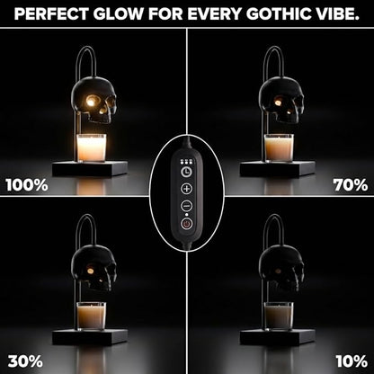 Skull Candle Warmer Lamp with Timer and Dimmer *Candles NOT Included – Black Gothic Candle Lamp Warmer w/Adjustable Height, 2 Light Bulbs – Skull Decor, Goth Gothic Decor Spooky Home & Witchy Gifts