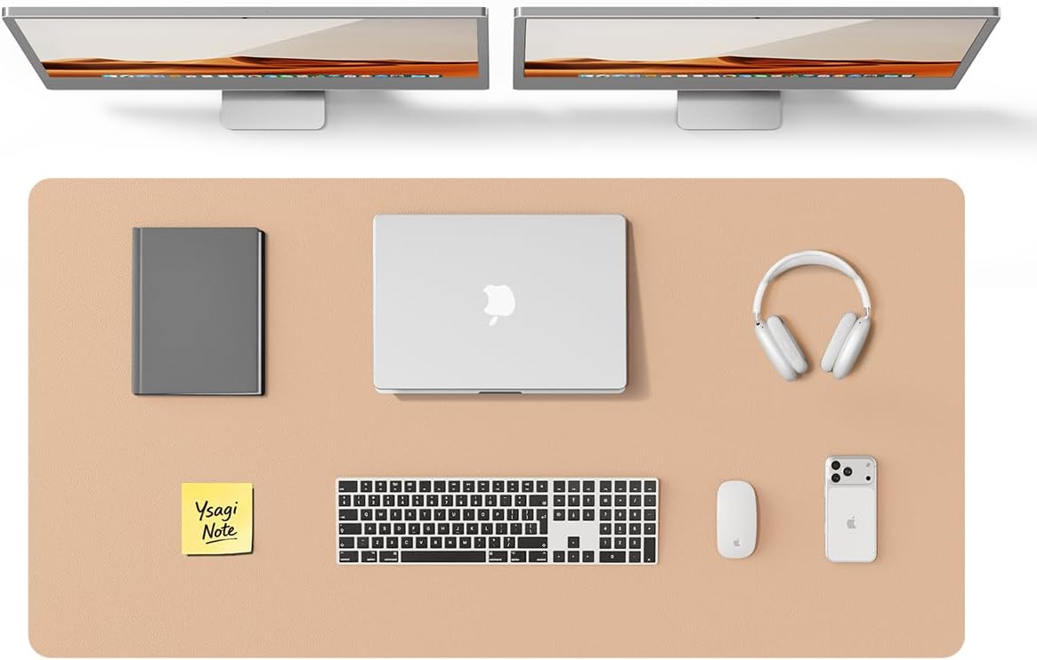 YSAGi Leather Desk Protector, Office Mat, Large Mouse Mat, Non-Slip PU Leather Blotter, Laptop Desk Mat, Waterproof Writing Pad for Office and Home (Latte, 47.2" x 23.21")