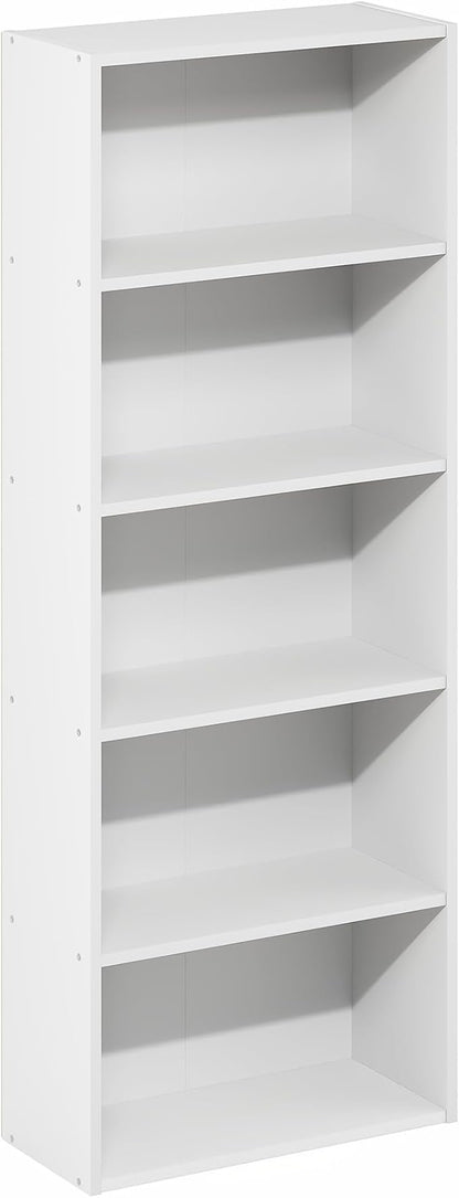 Furinno Basic Book Shelf, 5-Tier Bookshelf, Cube Storage Organizer Bookcase with Open Shelf, 7 x 17 x 44, for Living Room, Bedroom, Home Office, White