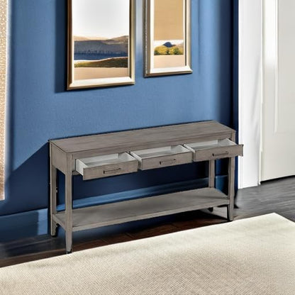 Merax Entryway Console Table with Storage, 3 Drawers Design/Wood Frame/Behind Couch & Sofa, Grey