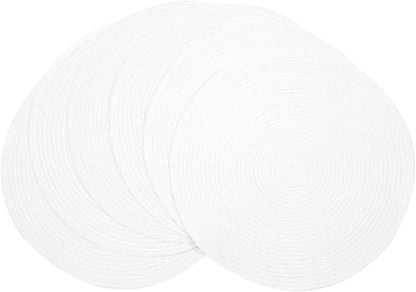 SHACOS Round Braided Placemats Set of 6 Round Table Mats for Dining Table 15 inch Washable Cotton Polyester Place Mat (White, 6)