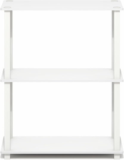 Furinno Turn-S-Tube Storage Shelves, 3-Tier Book Shelf, Corner Shelf, Toolless Open Frame Standing Shelves, for Organization and Storage, Living Room, Garage, Home Office, White