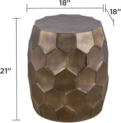 Modern Contemporary Round Aluminum Material 32" Coffee Table and 21" Height Table 2PC Table Set with Glossy Diamond-Patterned Base Antique Gold