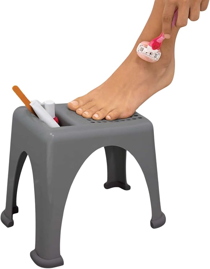 Easy Reach Foot Rest for Shower & Pedicures – Safe Non-Slip Stool for Shaving Legs, Foot Care, Nail Polish & Grooming – Small, Stackable, Drainable Pocket, Rubber Feet – Made in USA