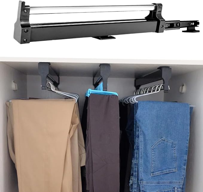 Pull Out Clothes Hanger Rail for Closet, Adjustable Heavy Duty Steel Clothes Storage Hanger Rack Bar for Pants Coats (392mm/15.4inch)