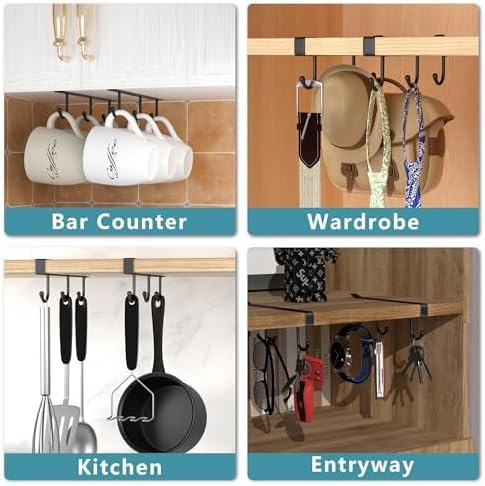 ECROCY Coffee Mug Holder Under Cabinet Only Fits Shelves up to 3/4" Thick, Clip-On Coffee Mug Organizer Pack of 3, No Drilling Free Damage