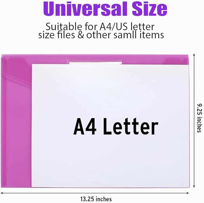 Sooez 10 Pack File Folders, Clear Poly Envelopes Plastic Folders, Folder for Documents Letter A4 Size with Label Pocket, Teacher School Office Supplies Organization Storage, Assorted Color