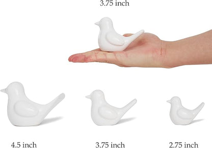 Artconal Small White Bird Statue Ceramic 2-Piece Set, 3¾ inch Cute Knick Knack for Home Office Shelf Desk Decor