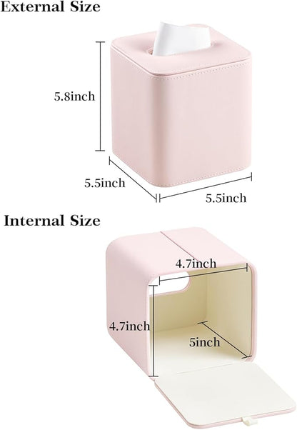 MEIBOOCH PU Leather Tissue Box Cover with Magnetic Closure, Square Tissue Box Holder with Rounded Edges Design (Pink, Square)