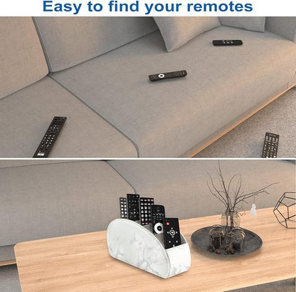 Remote Control Holder with 5 Compartments – [Upgrade Version] PU Leather Remote Caddy Desktop Organizer Store TV, DVD, Blu-Ray, Media Player, Smart Phones, Heater Controllers(Marble white)