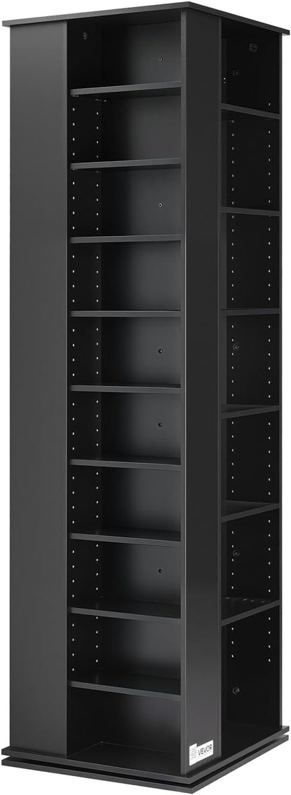 VEVOR Media Storage Cabinet, CD Rack Tower, 34 Compartments Rotating Media Tower Rack for CDs, DVDs, Books and Game Discs, DVD Stand for Living Room, Home Office and Recording Room, Black