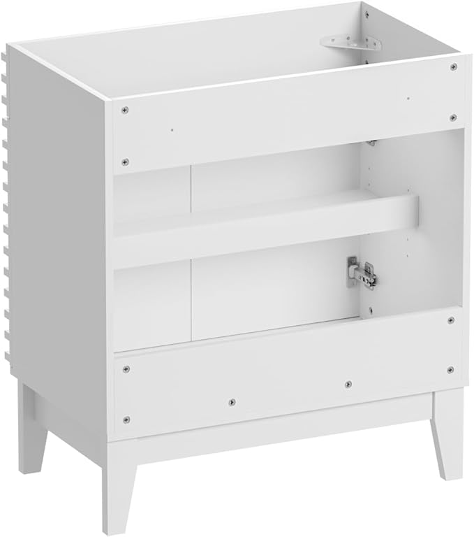 ROOMTEC 30" Bathroom Vanity, Mid-Century Freestanding Bathroom Cabinet Vanity with Storage, Particleboard Frame with Wood Grain Laminate, White(Sink Basin Not Included)