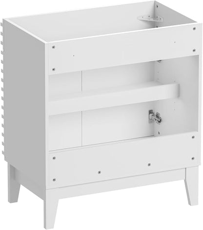 ROOMTEC 30" Bathroom Vanity, Mid-Century Freestanding Bathroom Cabinet Vanity with Storage, Particleboard Frame with Wood Grain Laminate, White(Sink Basin Not Included)