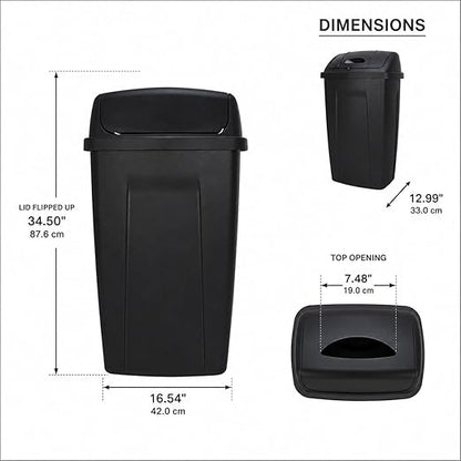 SKYREN 13 Gallon Kitchen Trash Can with Swing Top Lid, Plastic Garbage Bin for Home, Office, Laundry Room, Pantry or Dorm, Black