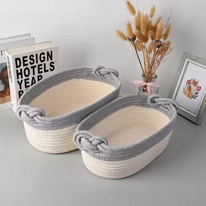 Set of 2 Cotton Woven Baskets 100% – Decorative Storage Set, Easy to Carry, Modern Design in Beige or Gray, Ideal for Bathroom, Bedroom, Living Room, Nursery & Gift Giving