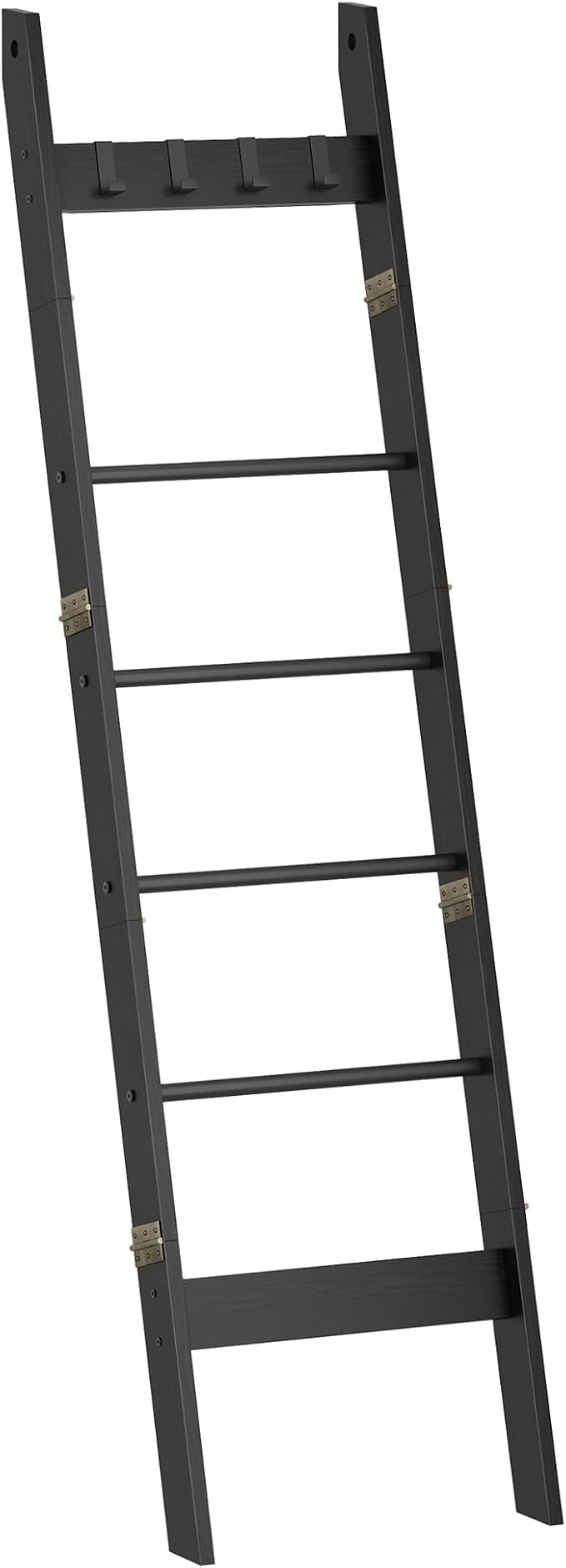 Hzuaneri Blanket Ladder for Living Room, Decorative Quilt Rack with 4 Removable Hooks, 6-Tier Farmhouse Ladder Holder Shelf Organizer for Bedroom, Black BR31504B