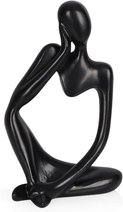 Sandstone Resin Thinker Style Abstract Sculpture Statue Collectible Figurines Home Office Bookshelf Desktop Decor (Small Black, Left)