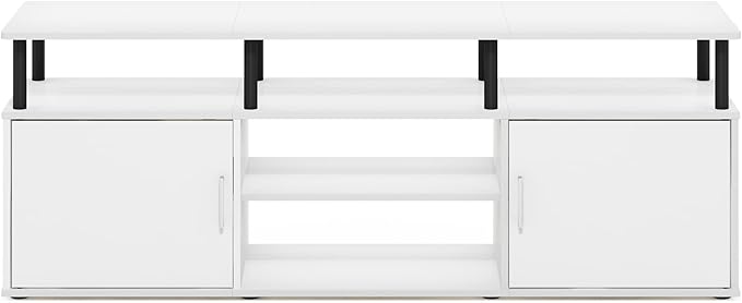 Furinno Jensen Entertainment Center Stand for TV up to 70 Inch, Plastic Pole, Solid White/Black