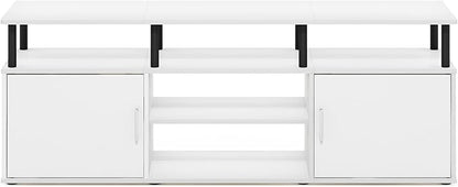 Furinno Jensen Entertainment Center Stand for TV up to 70 Inch, Plastic Pole, Solid White/Black