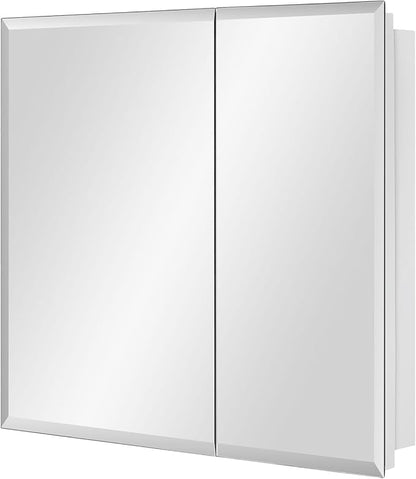 Bathroom Medicine Cabinet with Beveled Edge Mirrored Door 30 x 26 inch, Recessed or Surface Mount, with Adjustable Glass Shelves