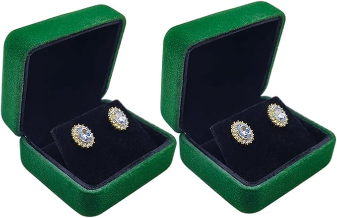 GBYAN 2 Pieces Velvet Earring Box,Stud Earring Gift Box,Jewelry Display Case for Proposal,Engagement,Wedding and Birthday,Green