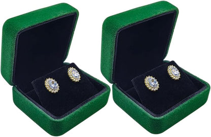 GBYAN 2 Pieces Velvet Earring Box,Stud Earring Gift Box,Jewelry Display Case for Proposal,Engagement,Wedding and Birthday,Green