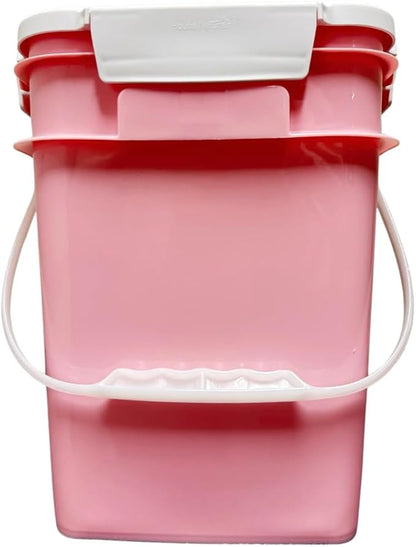 House Naturals 4 Gallon Square Food Grade Bucket Pail with Plastic Handles and Lid (Pack of 3) Made in USA containers (Pink - White lids)
