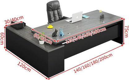 LITFAD Modern L-Shape Office Desk with Wood Base Executive Desks Boss Table Computer Desk Home Office Furniture with Drawers and Storage Shelves - Without Chairs 63" L x 31.5" W x 29.5" H Black