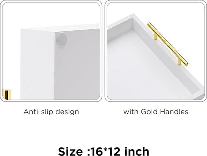 16"x12" Serving Trays with Handles, White Decorative Serving Tray, Ottoman Trays, Living Room, Bathroom, and Outdoors Decorative Trays (White)