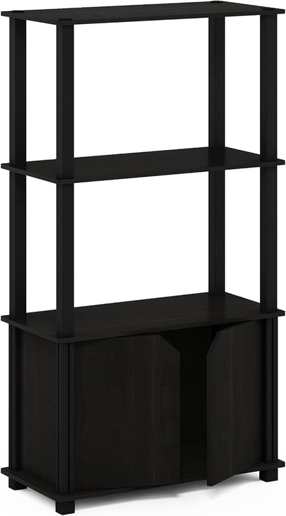 Furinno GO GREEN Storage Shelves, 4-Tier Book Shelf, Bookcase, Display Shelf with Open Shelf and Closed Storage, for Organization and Storage, Living Room, Garage, Home Office, Espresso