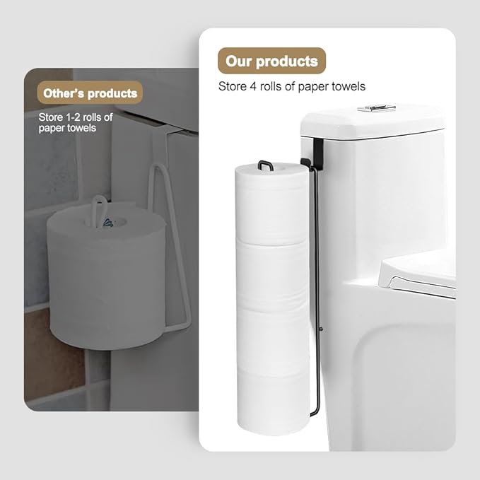Black Over The Tank Toilet Paper Holder for 4 Roll Tissue,Bathroom Toilet Paper Roll Storage Holder Wall Mount Brushed Nickel,Metal Hanging Toilet Paper Holder Dispenser,Organizer 2pcs