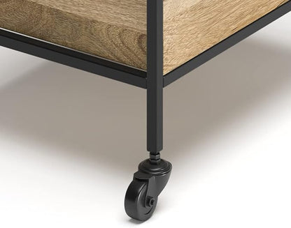 SIMPLIHOME Simons SOLID MANGO WOOD Industrial Contemporary 24 inch Wide Bar Cart in Natural for the Living room, dining room and kitchen